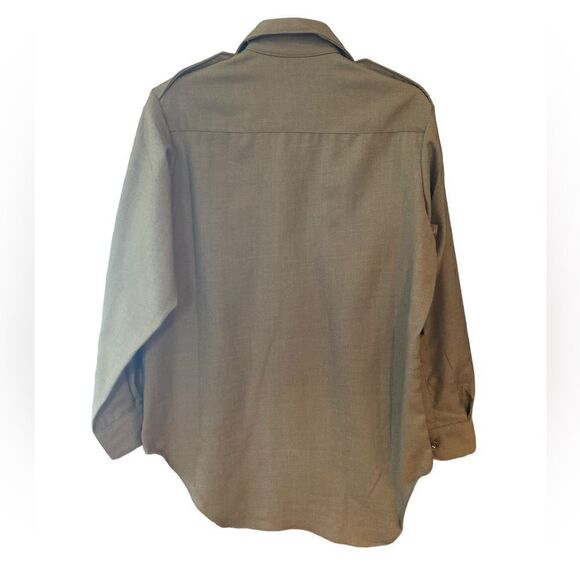 Military Army Green Outdoor Camping Wool Blend Heavy Long Sleeve Collar Shirt - Picture 3 of 7